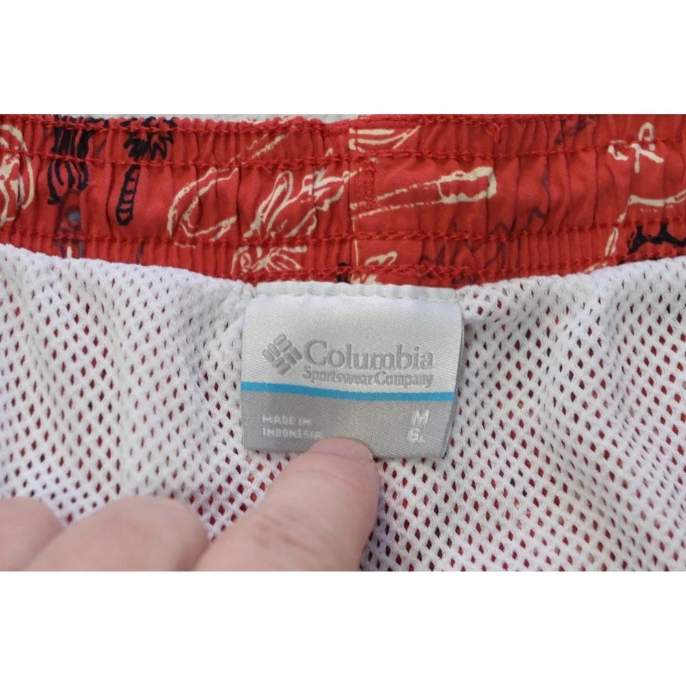 Columbia PFG Fishing Swim Trunks Shorts Mens Medium Red Patriotic Flag Marlin